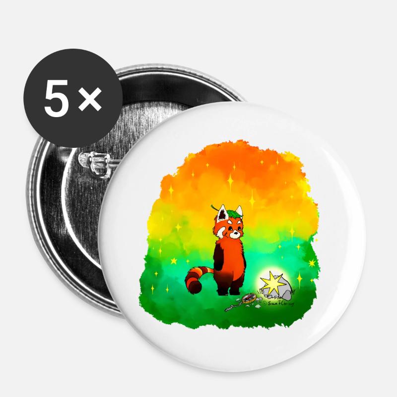 Stern-Sucher Rote Panda - Buttons groß 56 mm (5er Pack) - Weiß