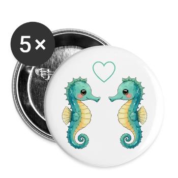 Deux paires d’hippocampes - Lot de 5 grands badges (56 mm) - blanc - Devant