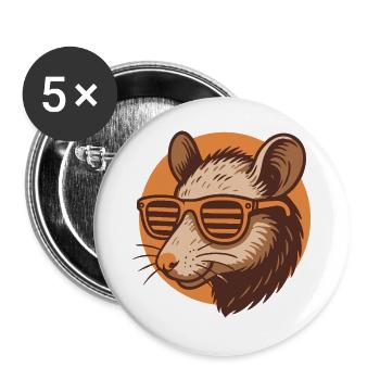 Rat with sunglasses - Buttons large 2.2''/56 mm (5-pack) - white - Front