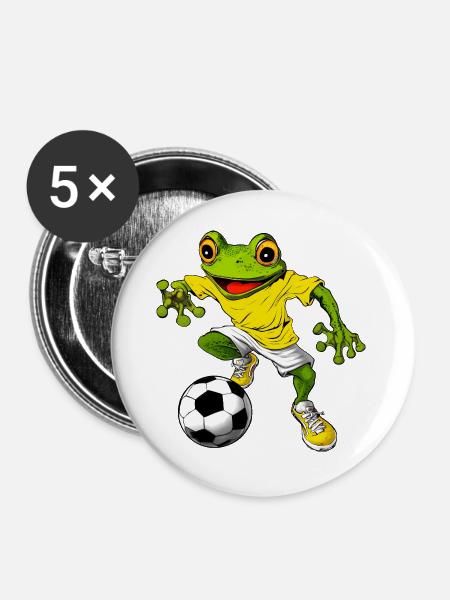 Fussball Frösche - Buttons groß 56 mm (5er Pack) - Weiß