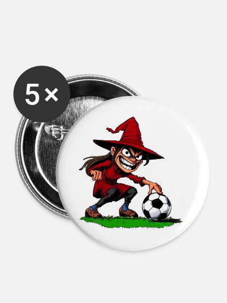 Hexe Fussballer - Buttons groß 56 mm (5er Pack) - Weiß