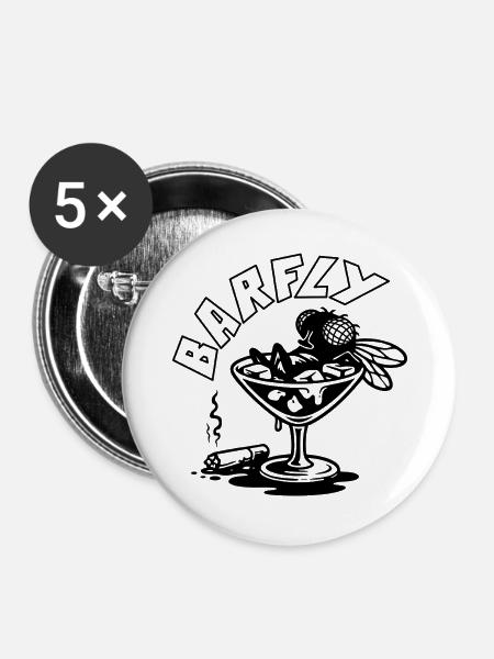 Fliege im Cocktailglas - Buttons groß 56 mm (5er Pack) - Weiß