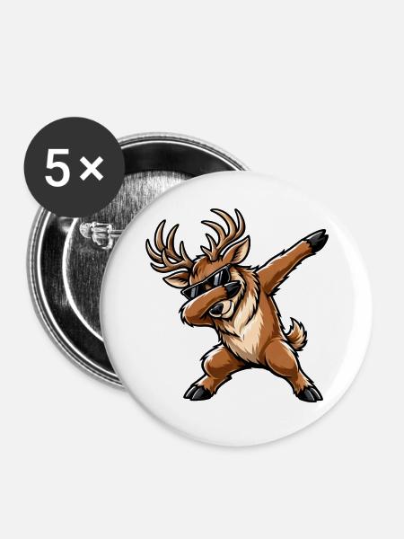 Dabbing Hirsch - Buttons groß 56 mm (5er Pack) - Weiß