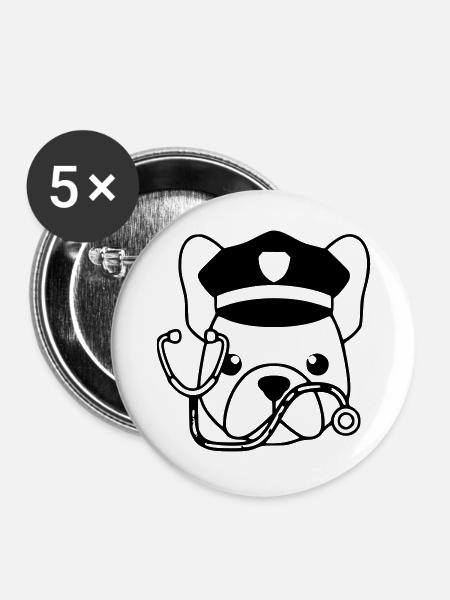 Frenchie Arzt Kopf Outline - Buttons groß 56 mm (5er Pack) - Weiß