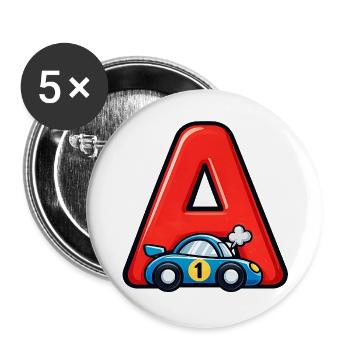 A for Racing Car Cartoon - Buttons large 2.2''/56 mm (5-pack) - white - Front