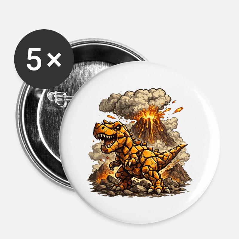 Feuerlava-T-Rex - Buttons groß 56 mm (5er Pack) - Weiß