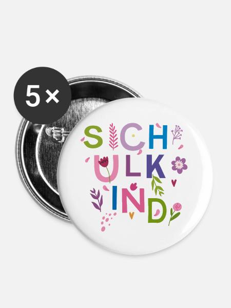 Schulkind - Buttons groß 56 mm (5er Pack) - Weiß