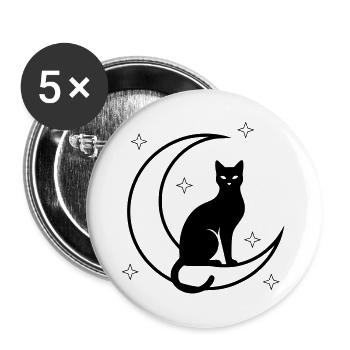 Katze Mond Sterne Silhouette - Buttons groß 56 mm (5er Pack) - Weiß - Vorne