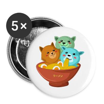 Kawaii Three Cats Ramen Shirt - Buttons large 2.2''/56 mm (5-pack) - white - Front