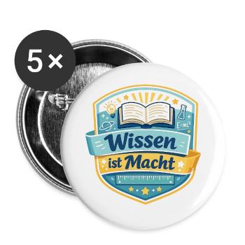 Wissen ist Macht Badge - Buttons groß 56 mm (5er Pack) - Weiß - Vorne
