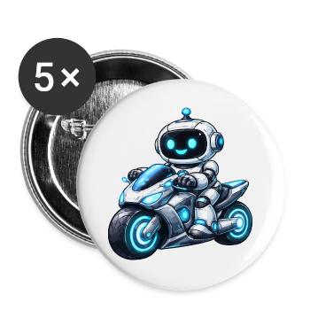 Roboter auf Motorrad - Buttons groß 56 mm (5er Pack) - Weiß - Vorne