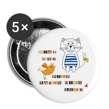 Katze und Vogel - Buttons groß 56 mm (5er Pack) - Weiß - Vorne