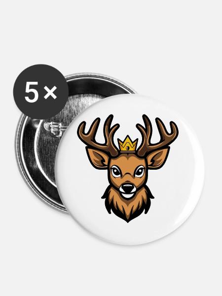 Hirsch Kopf Krone - Buttons groß 56 mm (5er Pack) - Weiß