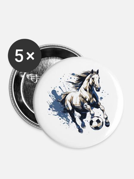 Pferd Fussball Team - Buttons groß 56 mm (5er Pack) - Weiß