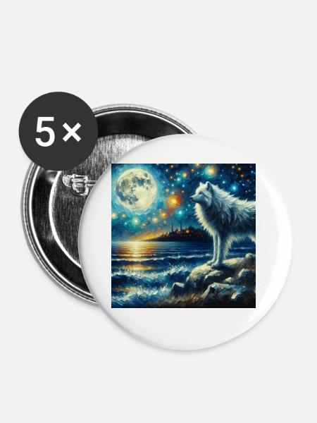 Polarwolf Starry Night - Buttons groß 56 mm (5er Pack) - Weiß