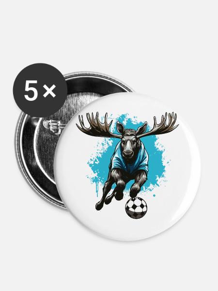 Elch Fussball Team - Buttons groß 56 mm (5er Pack) - Weiß