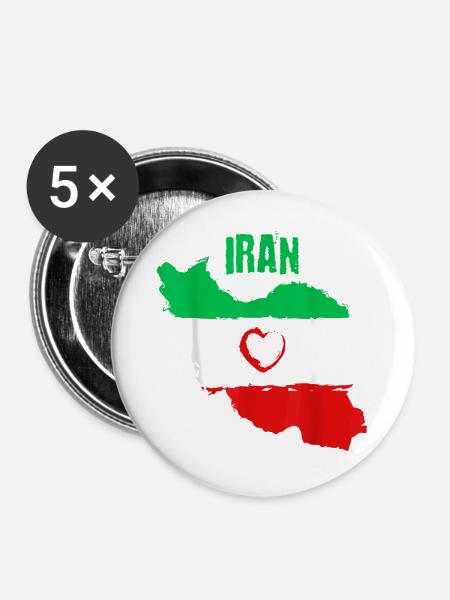 Iranische Herzflagge - Buttons groß 56 mm (5er Pack) - Weiß