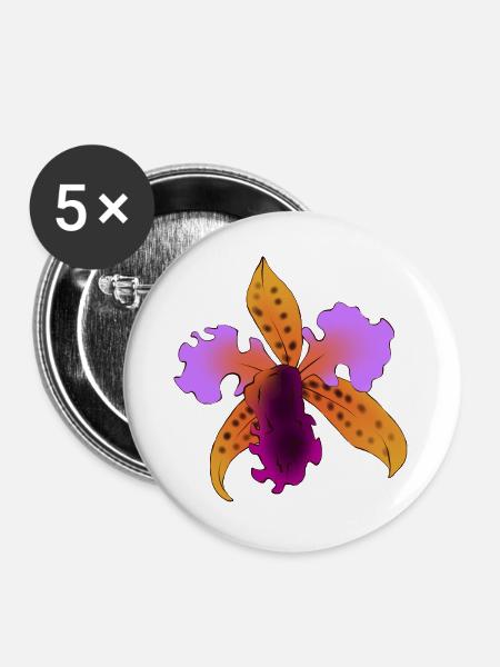Lila-orange, auffällige Iris - Buttons groß 56 mm (5er Pack) - Weiß