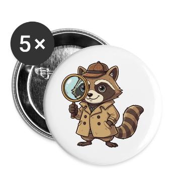 Raccoon detective with magnifying glass - Buttons large 2.2''/56 mm (5-pack) - white - Front