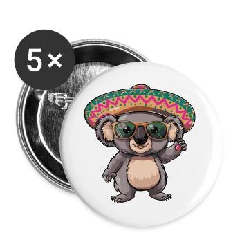 Koala Comic Sombrero drôle - Lot de 5 grands badges (56 mm) - blanc - Devant