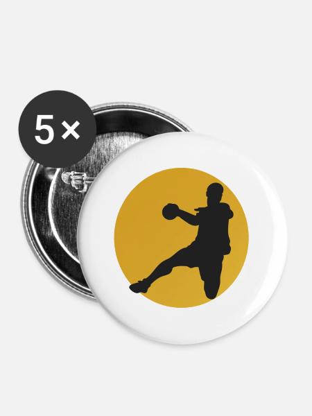 Basketball-Silhouette im Sonnenkreis - Buttons groß 56 mm (5er Pack) - Weiß