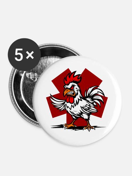 Karikaturhahn auf rotem Hintergrund - Buttons groß 56 mm (5er Pack) - Weiß