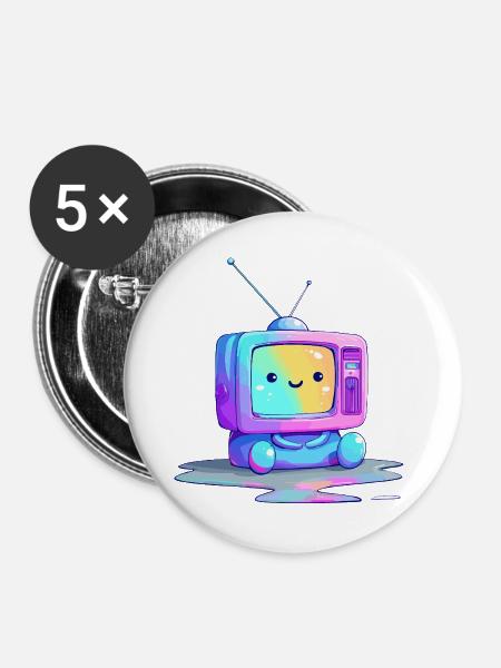 Regenbogen TV Kuscheltier - Buttons groß 56 mm (5er Pack) - Weiß