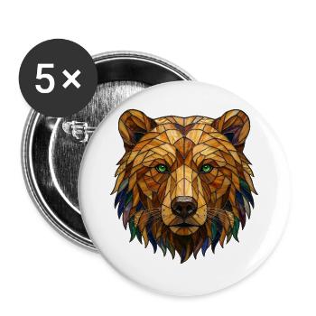 Stained Glass Bear Portrait Mosaic Art - Buttons large 2.2''/56 mm (5-pack) - white - Front