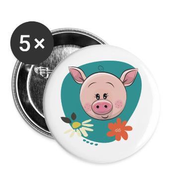 Cochon mignon - Lot de 5 grands badges (56 mm) - blanc - Devant