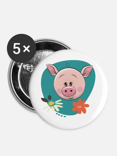 Süßes Schweinchen - Buttons groß 56 mm (5er Pack) - Weiß