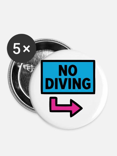 No Diving Schild Pool Retro - Buttons groß 56 mm (5er Pack) - Weiß