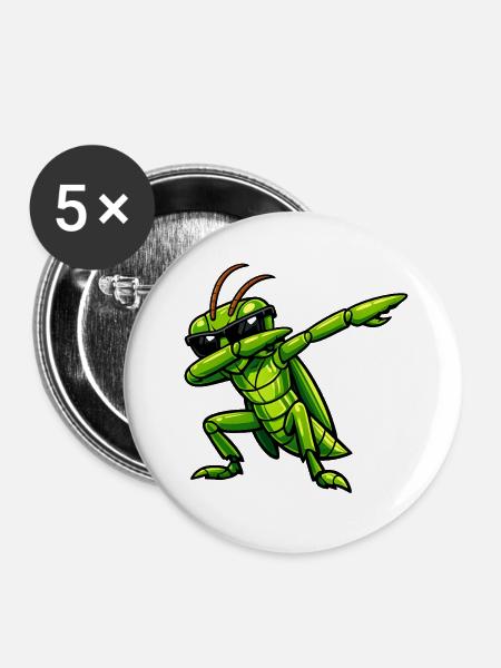 Dabbing Grashüpfer - Buttons groß 56 mm (5er Pack) - Weiß