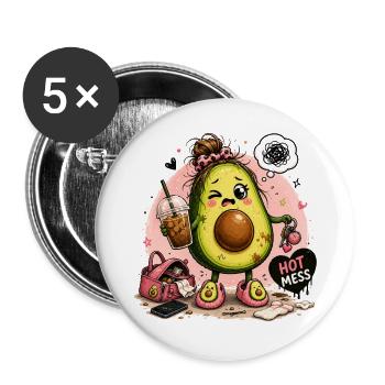 Kawaii Avocado Hot Mess - Buttons large 2.2''/56 mm (5-pack) - white - Front