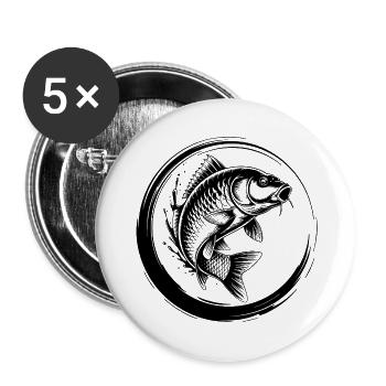 Pêche à la carpe - Lot de 5 grands badges (56 mm) - blanc - Devant