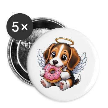 Cute Beagle Angel with Wings Cartoon Donut - Buttons large 2.2''/56 mm (5-pack) - white - Front