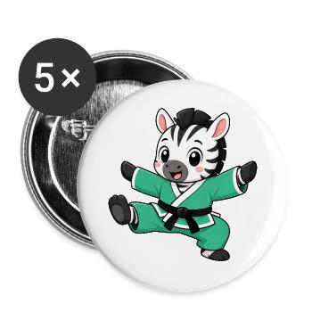 Zebra Karate Martial Arts Martial Arts Kick Animal - Buttons large 2.2''/56 mm (5-pack) - white - Front