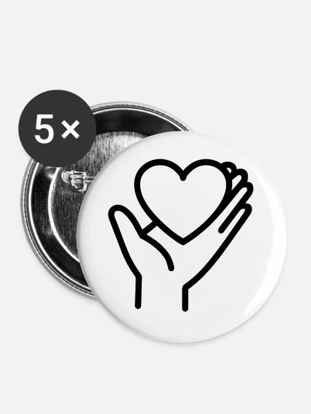 Hand Herz - Buttons groß 56 mm (5er Pack) - Weiß