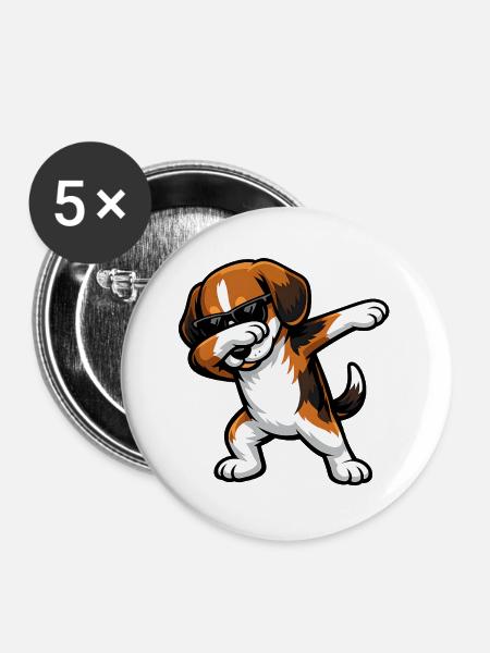 Dabbing Beagle - Buttons groß 56 mm (5er Pack) - Weiß