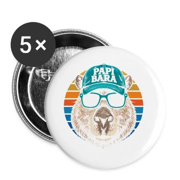 Biber mit Retro Cap und Sonnenbrille - Buttons groß 56 mm (5er Pack) - Weiß - Vorne