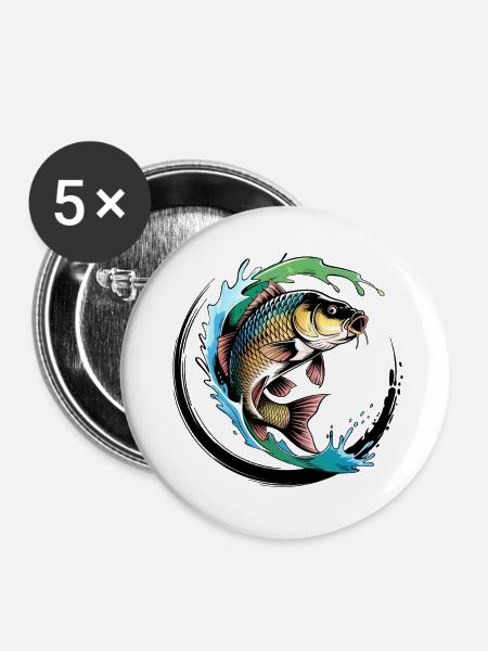 Karpfen Angeln - Buttons groß 56 mm (5er Pack) - Weiß