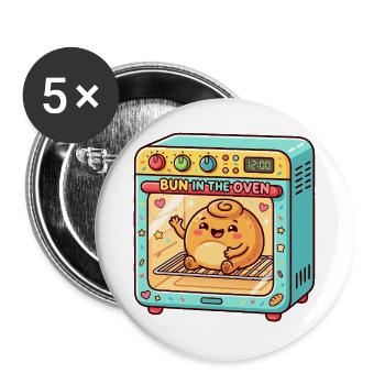Femme enceinte dans un chignon dans le four – drôle de femme - Lot de 5 grands badges (56 mm) - blanc - Devant