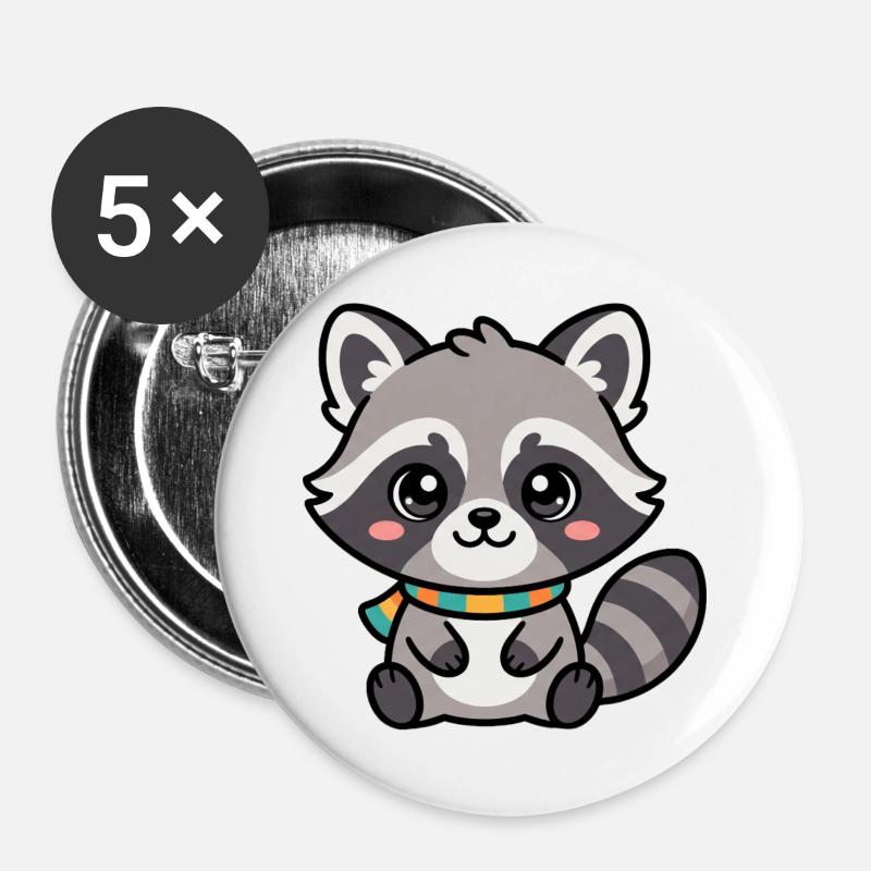 Kuschelraccoon mit Schal - Buttons groß 56 mm (5er Pack) - Weiß