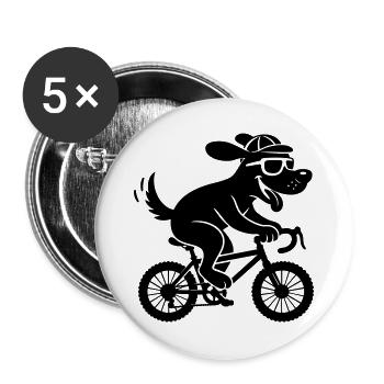 Cooler Hund auf Fahrrad Radfahrer - Buttons groß 56 mm (5er Pack) - Weiß - Vorne