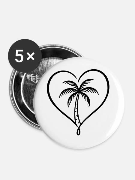 Palme Herz Liebe Urlaub - Buttons groß 56 mm (5er Pack) - Weiß