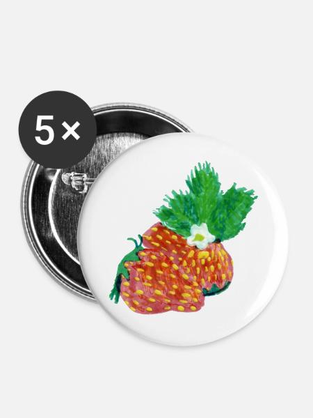 Erdbeeren Art - Buttons groß 56 mm (5er Pack) - Weiß