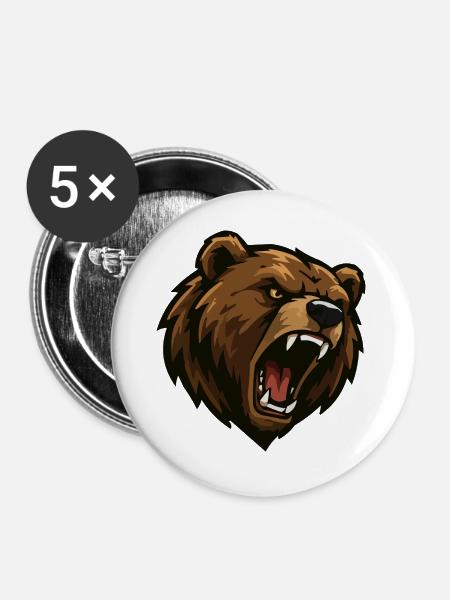 Braunbär Cartoon - Buttons groß 56 mm (5er Pack) - Weiß