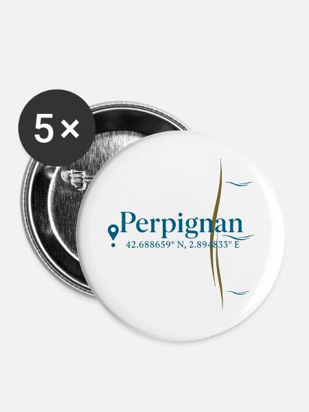 Perpignan Küstenkoordinatenemblem - Buttons groß 56 mm (5er Pack) - Weiß