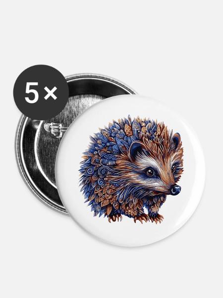 Igel Bunt - Buttons groß 56 mm (5er Pack) - Weiß