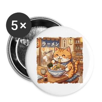 Kawaii Ramen Cat Retro Japanese Noodles Artwork - Buttons large 2.2''/56 mm (5-pack) - white - Front