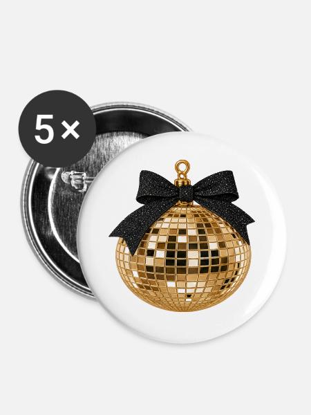 Discokugel mit Schleife - Buttons groß 56 mm (5er Pack) - Weiß